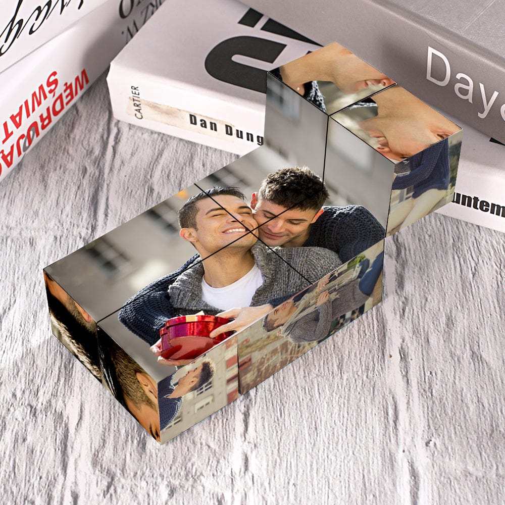 Custom Photo Rubic's Cube Wooden Cube Heart Shape Multiphoto Cube Gifts Male Couple - auphotoblanket