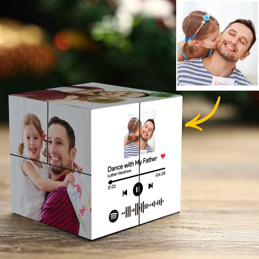 Custom Magic Photo Cube with Spotify Code Picture Cube Gifts For Father - auphotoblanket
