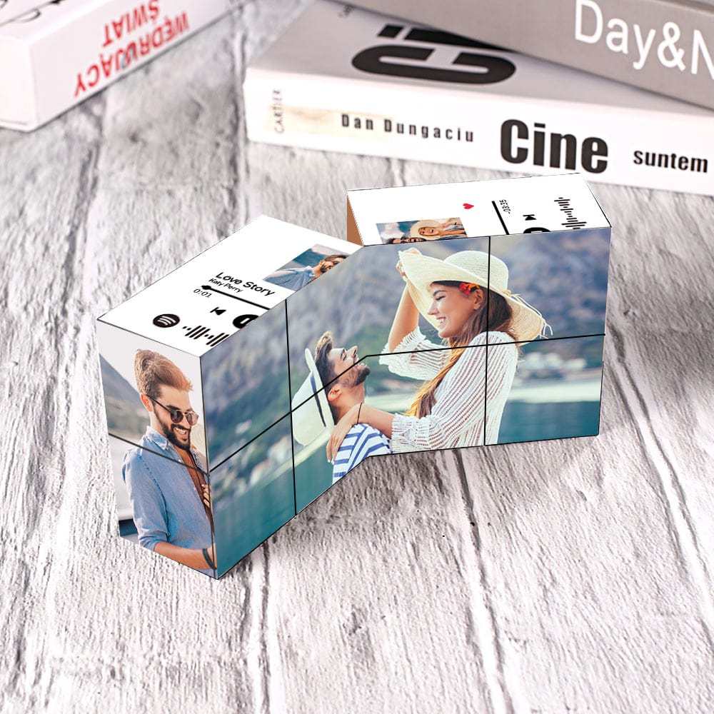 Personalized Photo Cube with Spotify Code Magic Photo Cube Gift For Couple - auphotoblanket