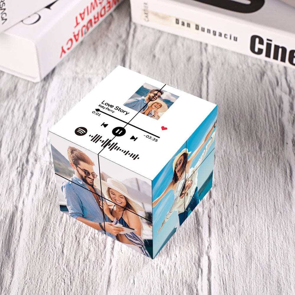 Personalized Photo Cube with Spotify Code Magic Photo Cube Gift For Couple - auphotoblanket