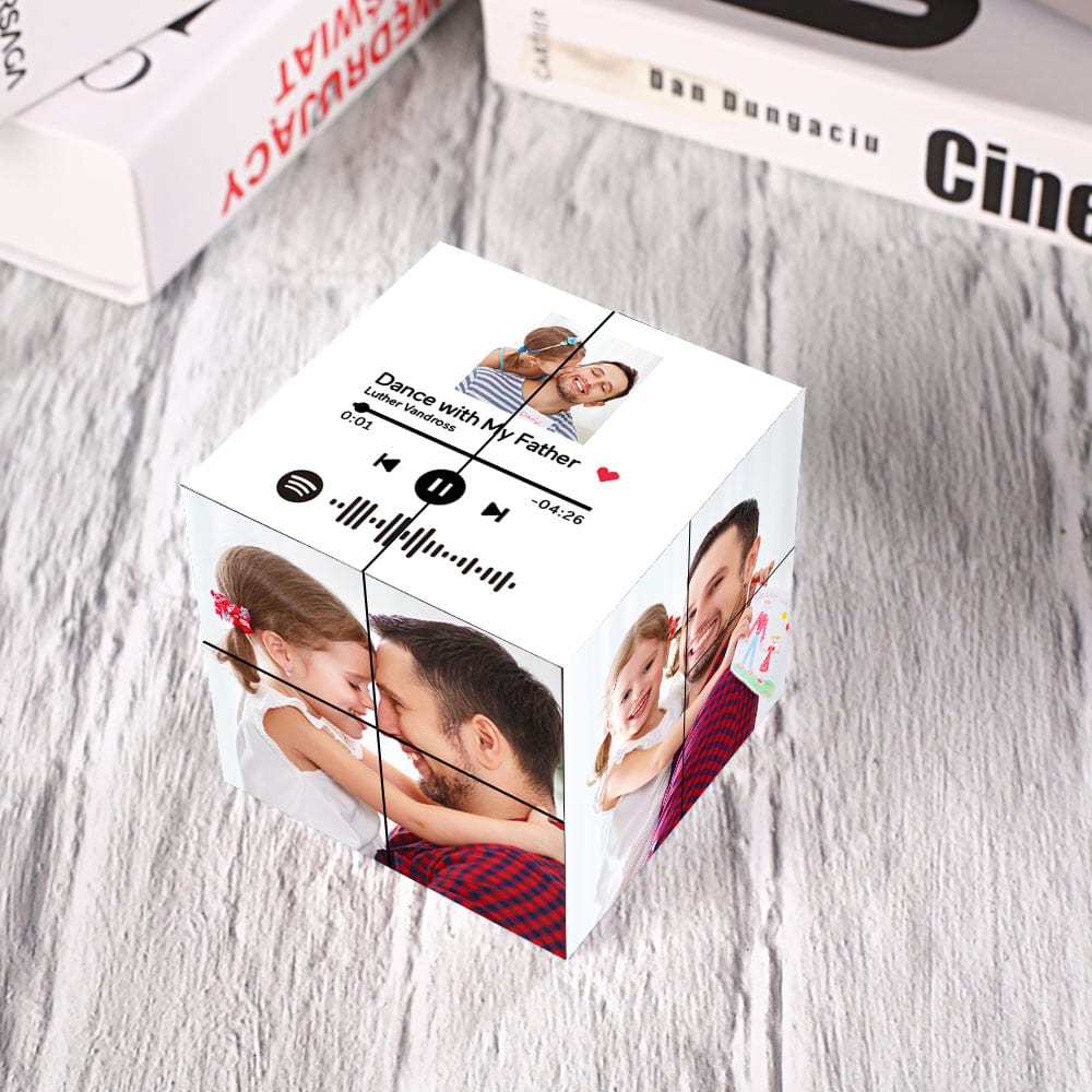 Custom Magic Photo Cube with Spotify Code Picture Cube Gifts For Father - auphotoblanket