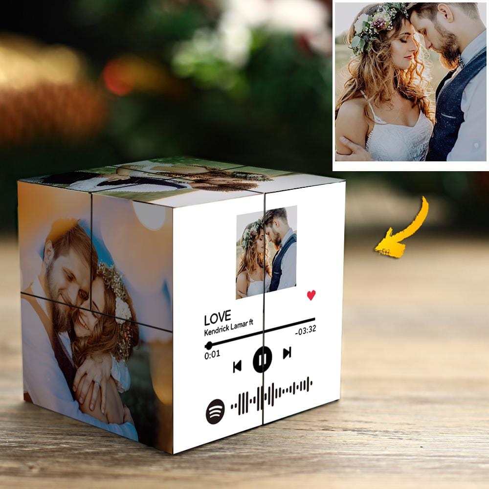 Magic Photo Cube with Spotify Code Picture Cube Valentines Day Gifts - auphotoblanket