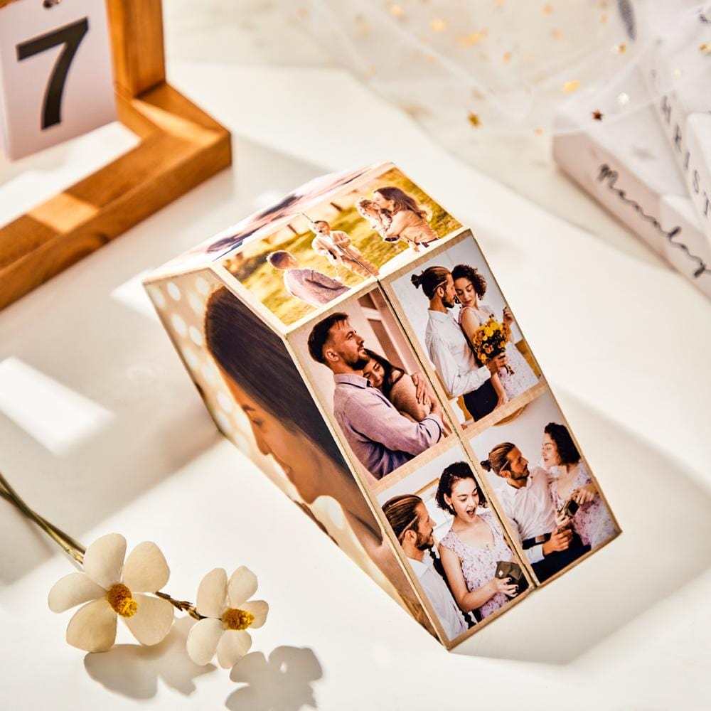 Custom Photo Rubic's Cube Wooden Cube Heart Shape Multiphoto Cube Gifts for Her - auphotoblanket