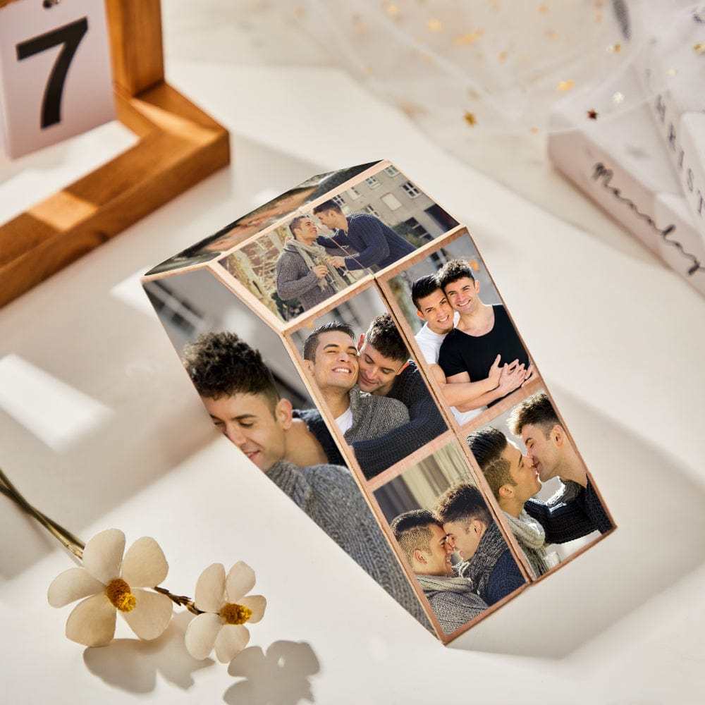 Custom Photo Rubic's Cube Wooden Cube Heart Shape Multiphoto Cube Gifts Male Couple - auphotoblanket