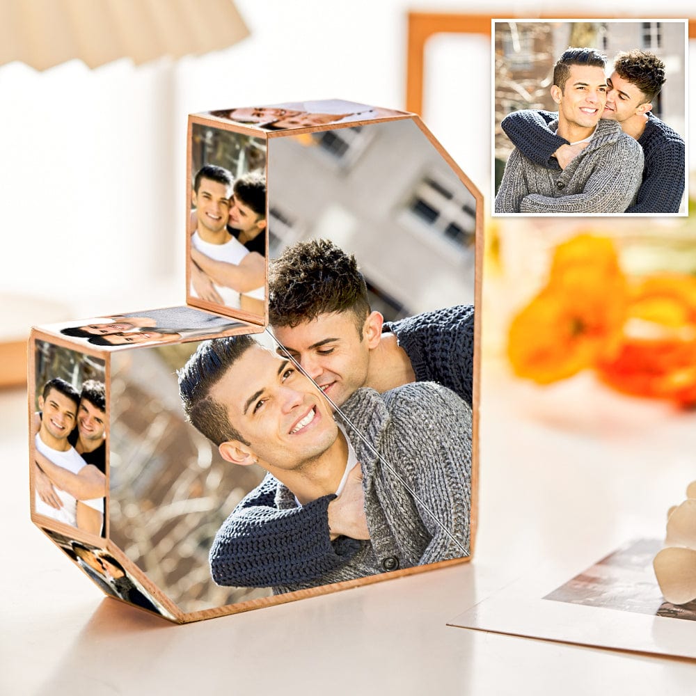Custom Photo Rubic's Cube Wooden Cube Heart Shape Multiphoto Cube Gifts Male Couple