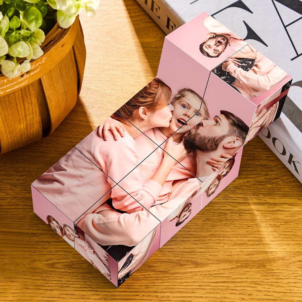 Custom Photo Rubic's Cube Wooden Cube Heart Shape Multiphoto Cube Gifts for Her - auphotoblanket