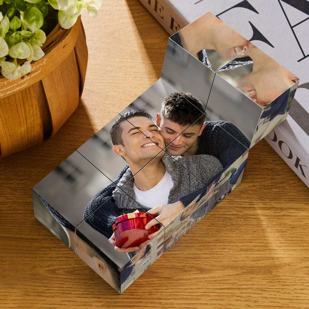 Custom Photo Rubic's Cube Wooden Cube Heart Shape Multiphoto Cube Gifts Male Couple - auphotoblanket