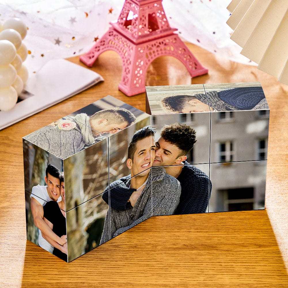 Custom Photo Rubic's Cube Wooden Cube Heart Shape Multiphoto Cube Gifts Male Couple - auphotoblanket
