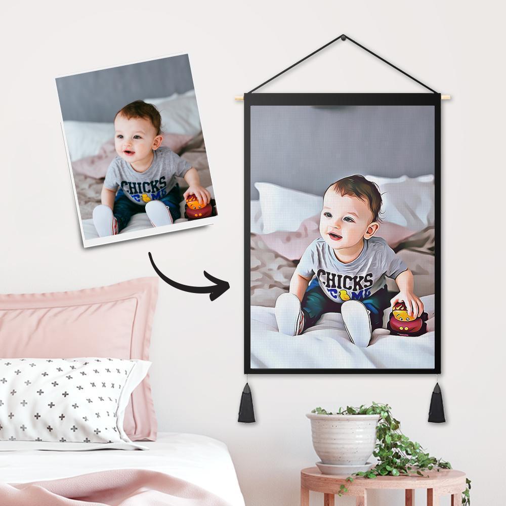 Personalised Custom Baby Photo Tapestry - Wall Decor Hanging Fabric Painting Art Portrait Hanger Frame Poster