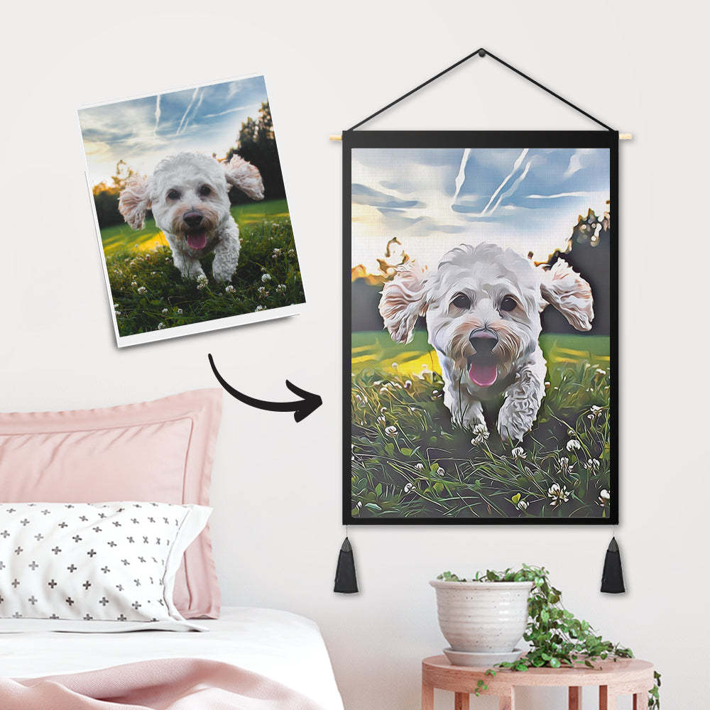 Personalised Custom Puppy Photo Tapestry - Wall Decor Hanging Fabric Painting Art Portrait Hanger Frame Poster
