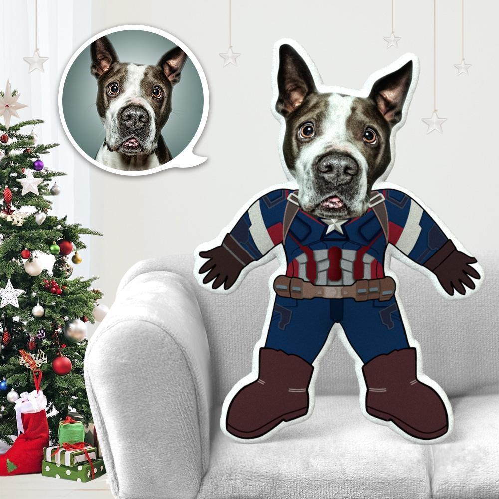 MiniMe Dog Costume Pillow Doll Dog Photo Pillow Dog Face Pillow Personalised Dog Pillow Custom Dog Pillow Dog Picture Pillow Capitain America Costume