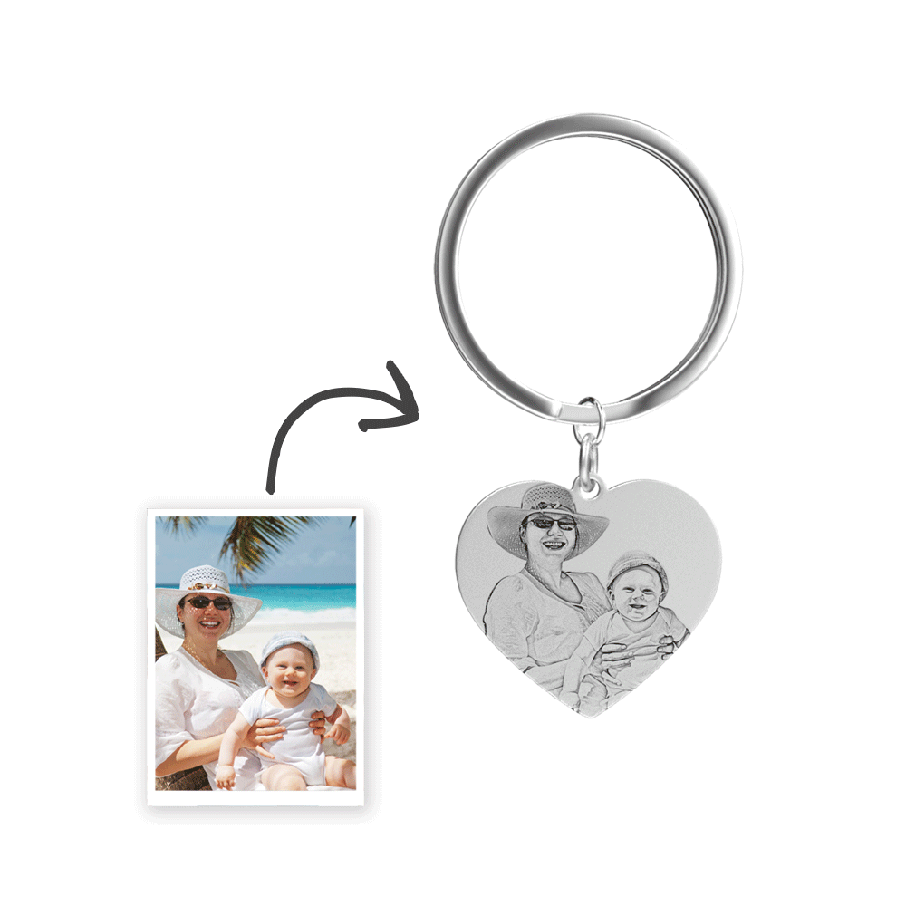 Custom Photo Keychain Stainless Steel - Heart Pendant