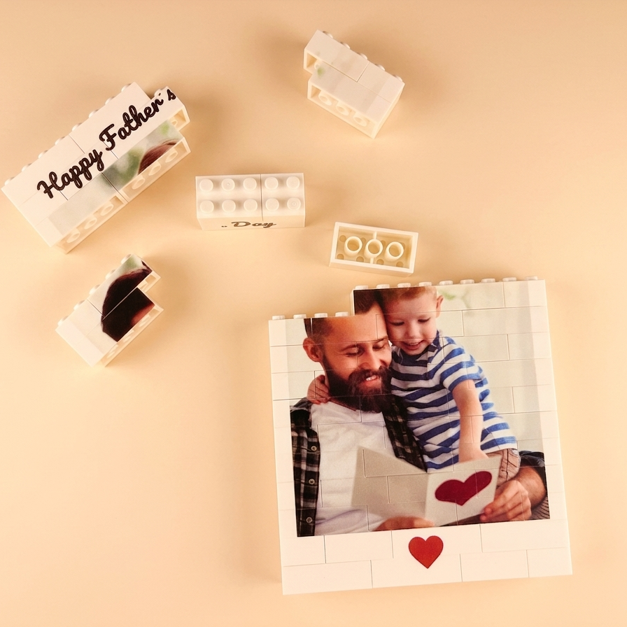 Custom Brick Building Puzzle with Photo & Text Block Keepsake for Dad & Father's Day Gift - auphotoblanket
