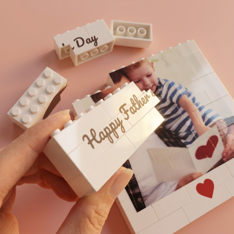 Custom Brick Building Puzzle with Photo & Text Block Keepsake for Dad & Father's Day Gift - auphotoblanket