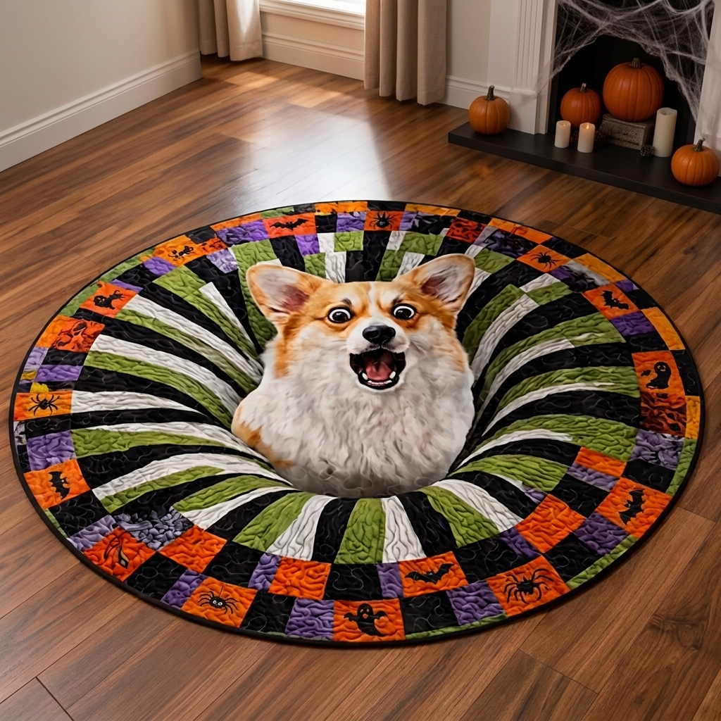 Halloween Round Rug – Spooky Area Rug with Pumpkin, Ghost & Skeleton Designs, Indoor Halloween Home Decor - auphotoblanket