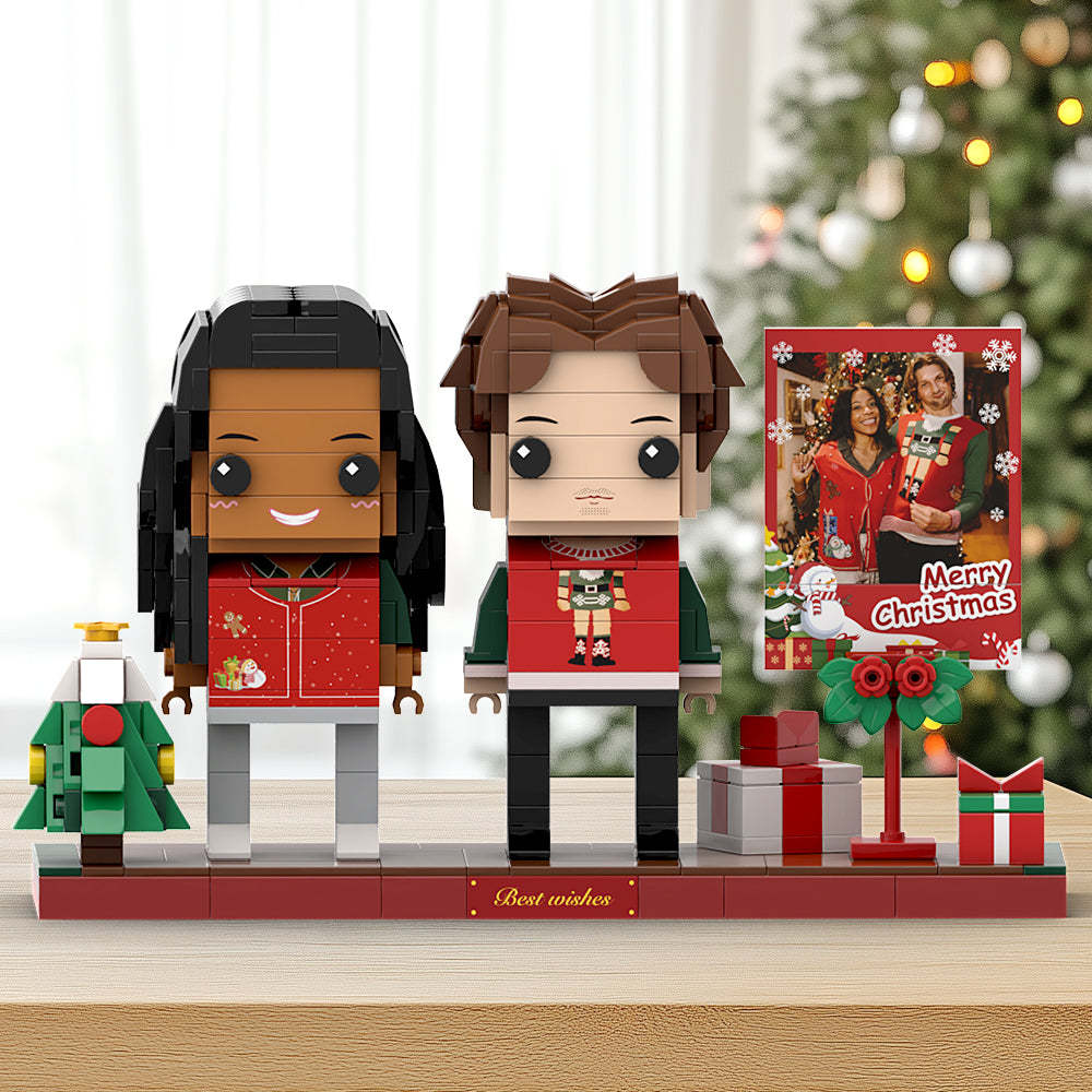 Christmas Brick Figures Full Body Customizable 2 People Photo Frame Custom Brick Figures Universal Interlocking Plastic Toy Secret Couple Gift of Christmas - auphotoblanket