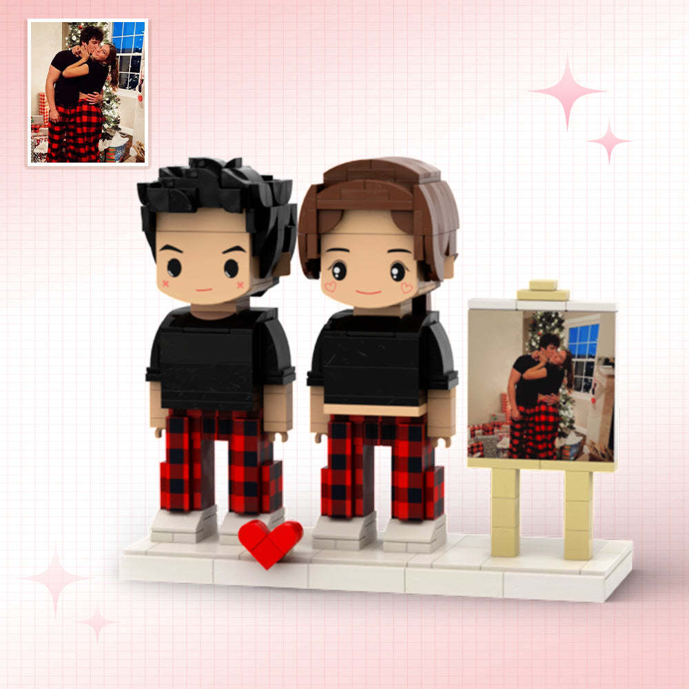 Full Body Customizable 2 People Photo Frame Custom Cute Brick Figures Small Particle Block Anniversary Gift - auphotoblanket