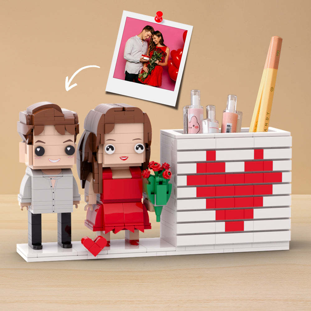 Practical Couple Full Body Custom Gift Personalized Pensil Box Brick Figure Gift For Couples On Valentine's Day Square Face Small Particle Block Gift For Lovers - auphotoblanket