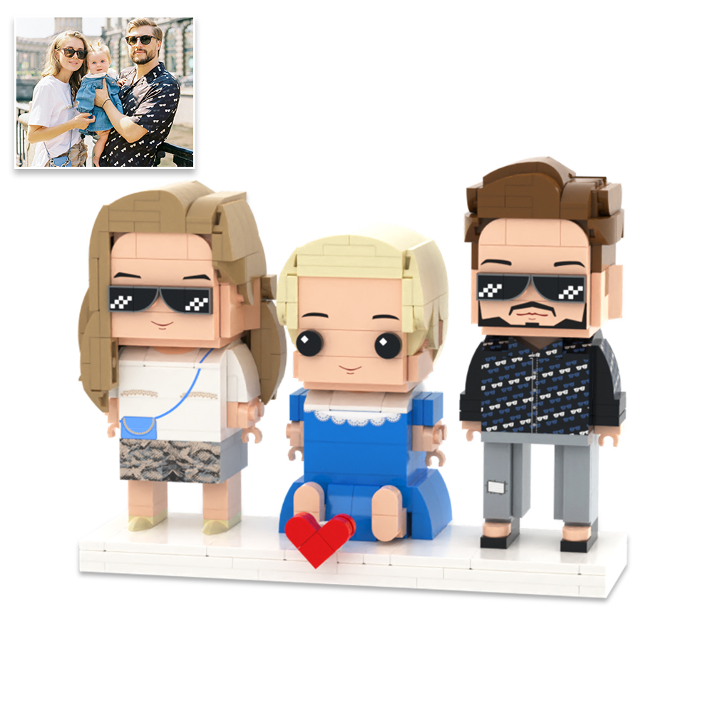 Personalized Full Body 2 People with Dog Brick Figures Custom Sitting Brick Figures - auphotoblanket