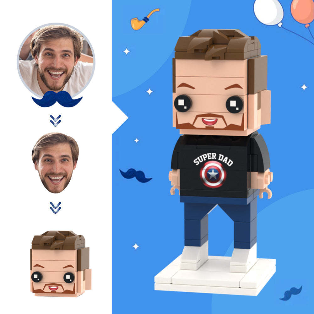 Father's Day Gifts for Dad Custom Head Brick Figures Super Dad Brick Figures Small Particle Block Toy - auphotoblanket