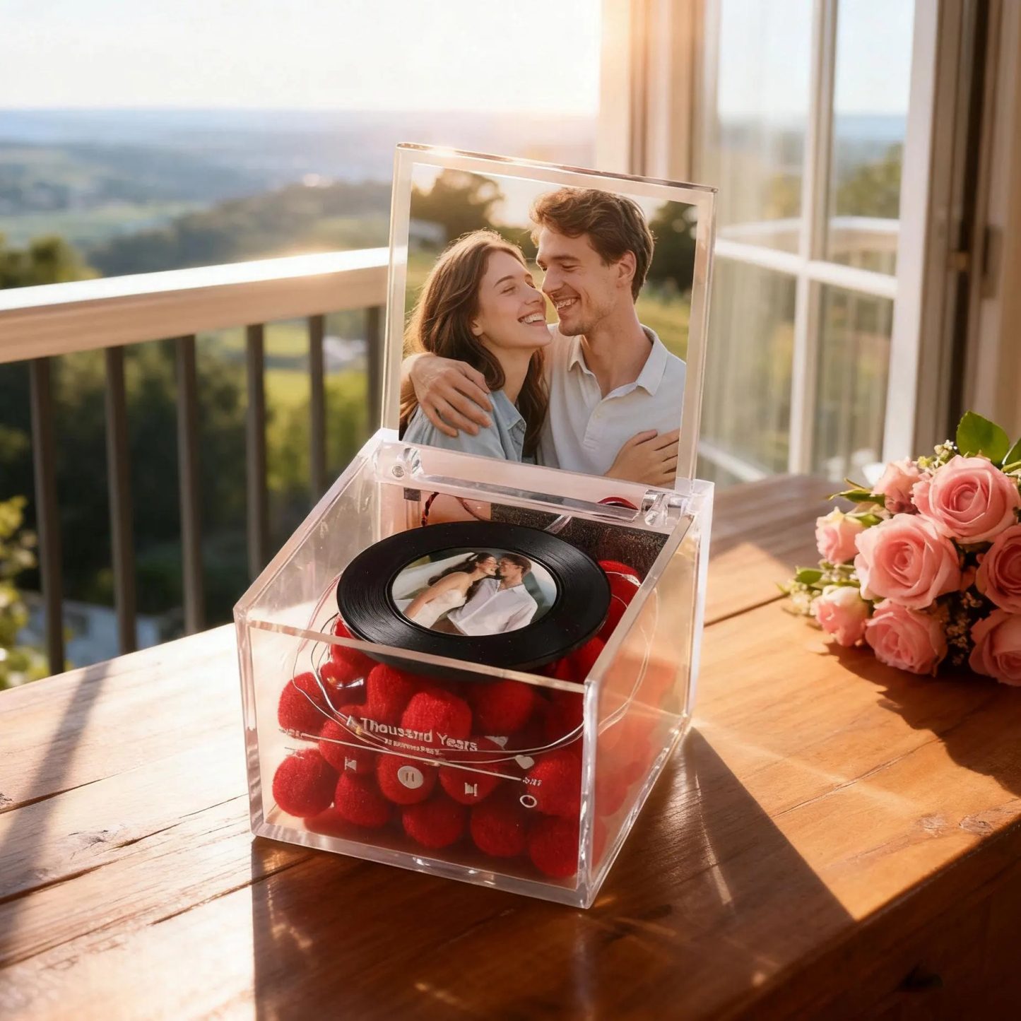 Premium Mini Music Record Auto-Music Player Custom Photo with Light Personalized Music Acrylic Box - auphotoblanket