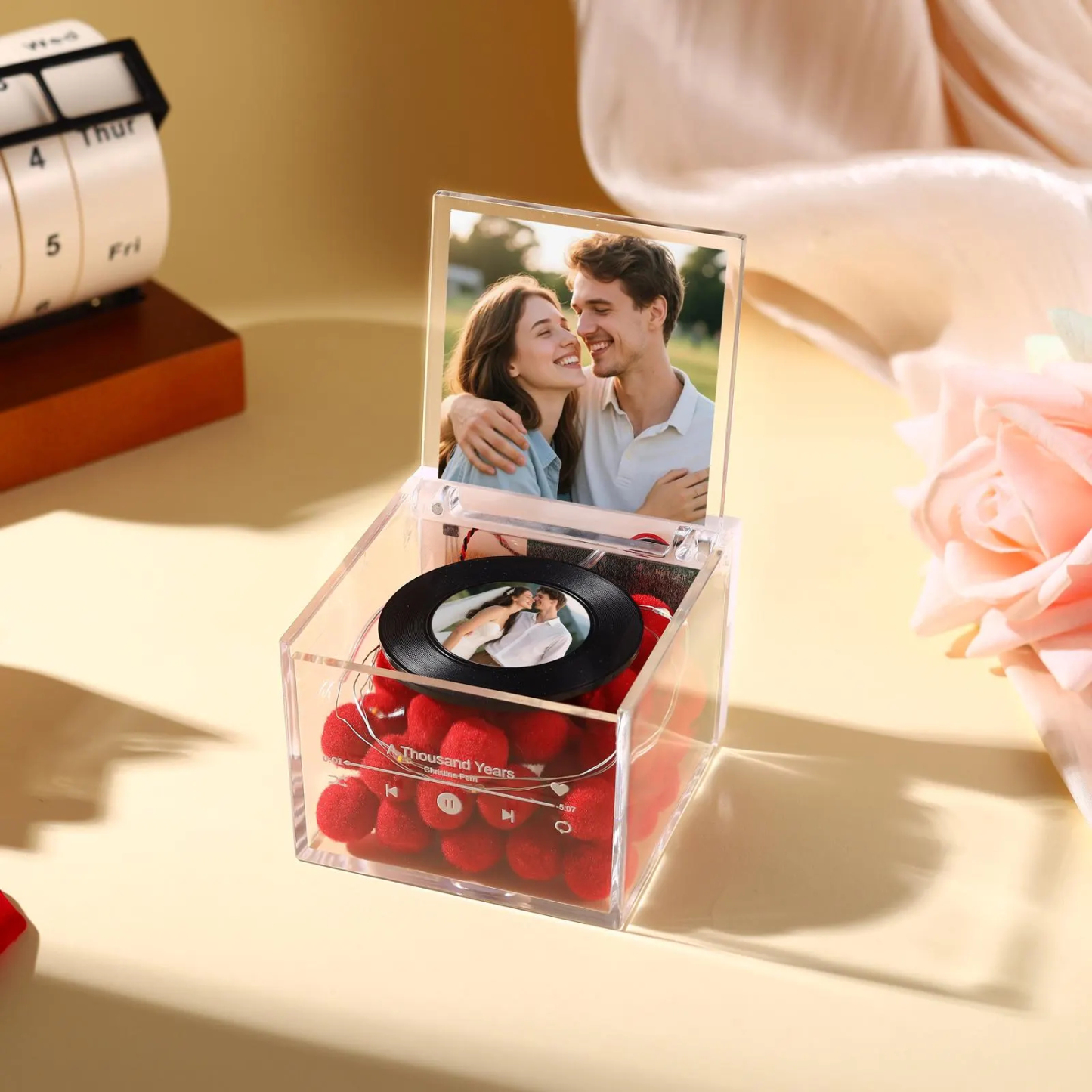 Premium Mini Music Record Auto-Music Player Custom Photo with Light Personalized Music Acrylic Box - auphotoblanket