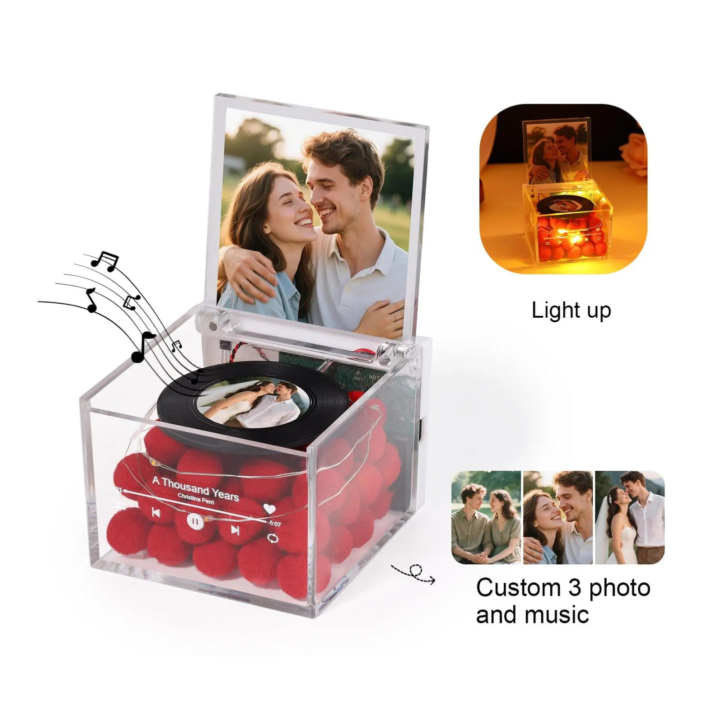 Premium Mini Music Record Auto-Music Player Custom Photo with Light Personalized Music Acrylic Box - auphotoblanket