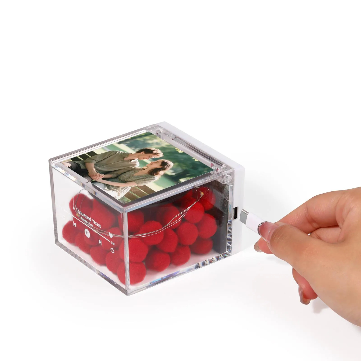 Premium Mini Music Record Auto-Music Player Custom Photo with Light Personalized Music Acrylic Box - auphotoblanket