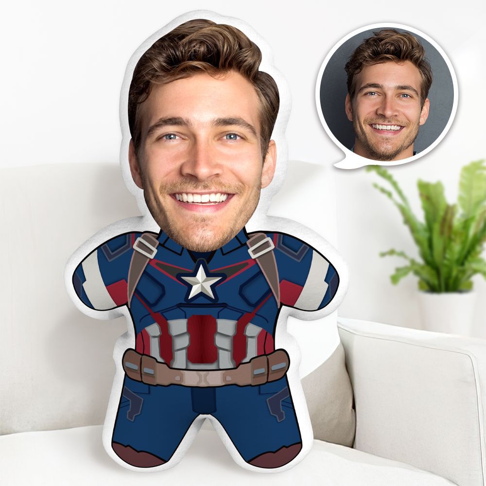 Captain America Minime Throw Pillow Custom Face Pillow Personalized Marvel Minime Pillow - auphotoblanket