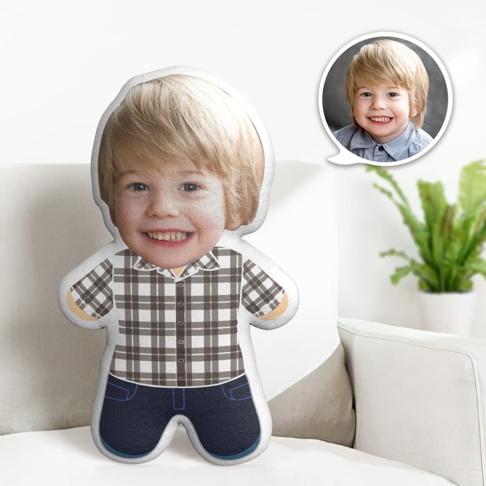 Personalized Minime Throw Pillow Custom Face Pillow Cute Minime Pillow Plaid Shirt - auphotoblanket