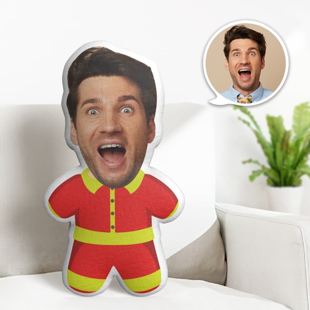 Cartoon Fireman Minime Throw Pillow Custom Face Pillow Personalized Minime Pillow Gifts - auphotoblanket