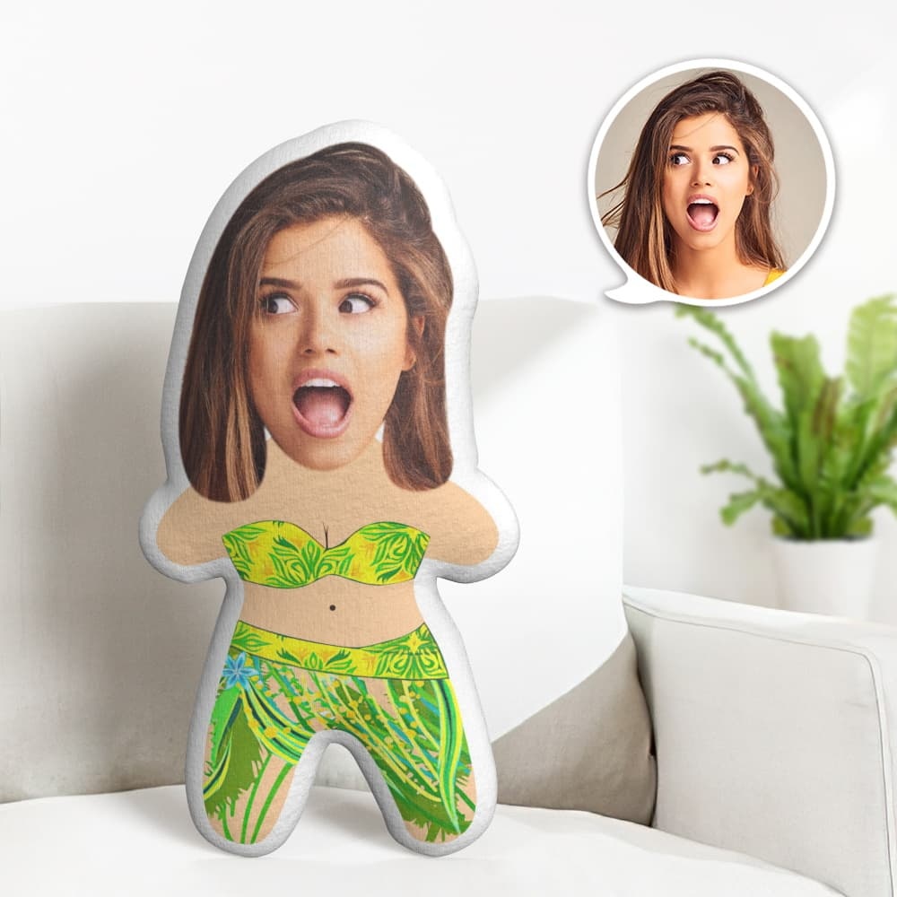Cute Minime Throw Pillow Custom Face Pillow Personalized Minime Pillow Hula Dress Girl - auphotoblanket