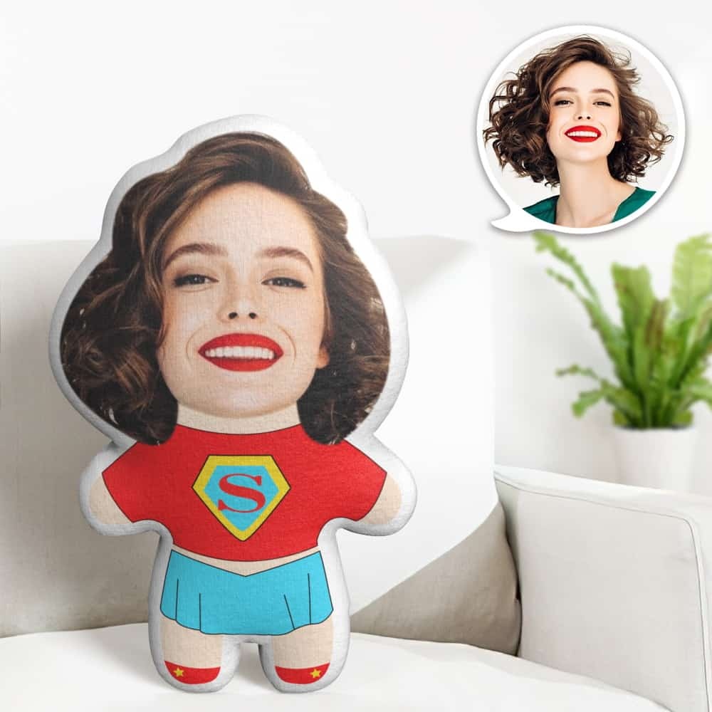 Custom Face Pillow Super Woman Minime Personalized Photo Minime Pillow Gifts for Her - auphotoblanket