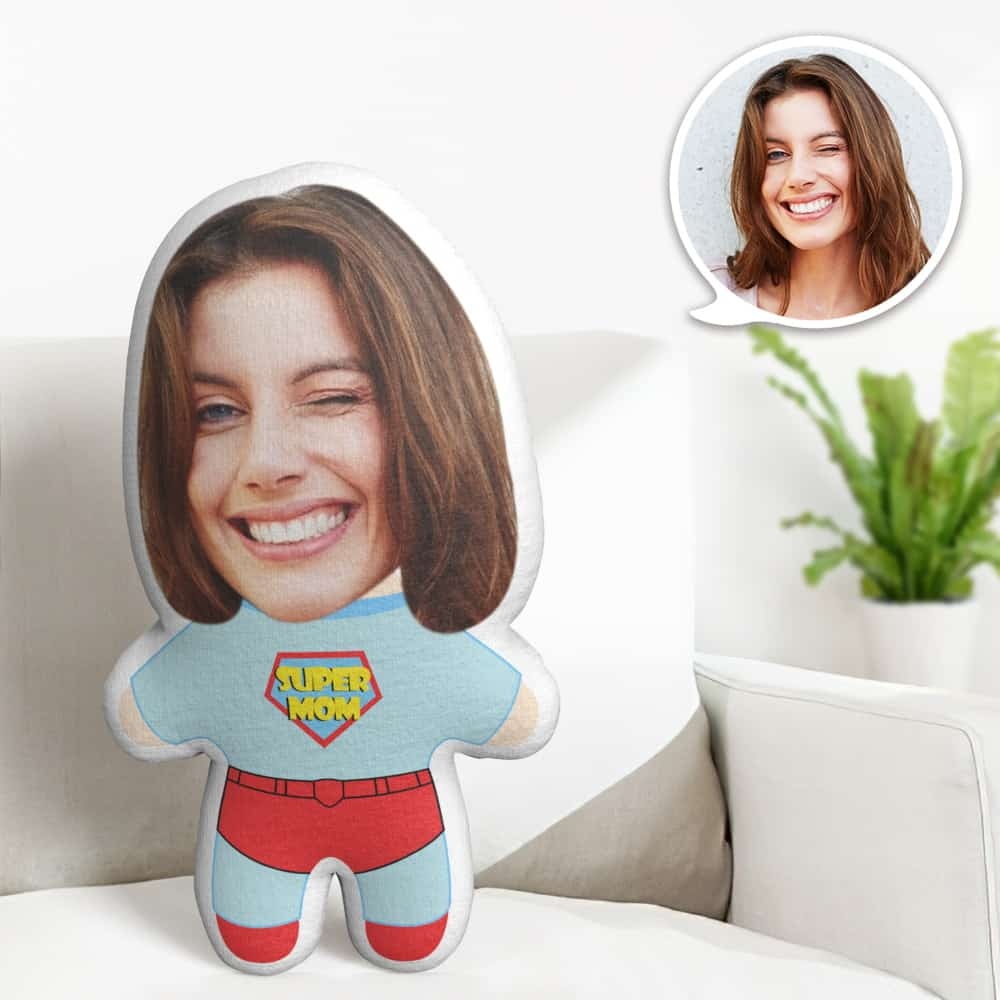 Super Mom Minime Throw Pillow Custom Face Pillow Personalized Cute Minime Pillow Gifts - auphotoblanket