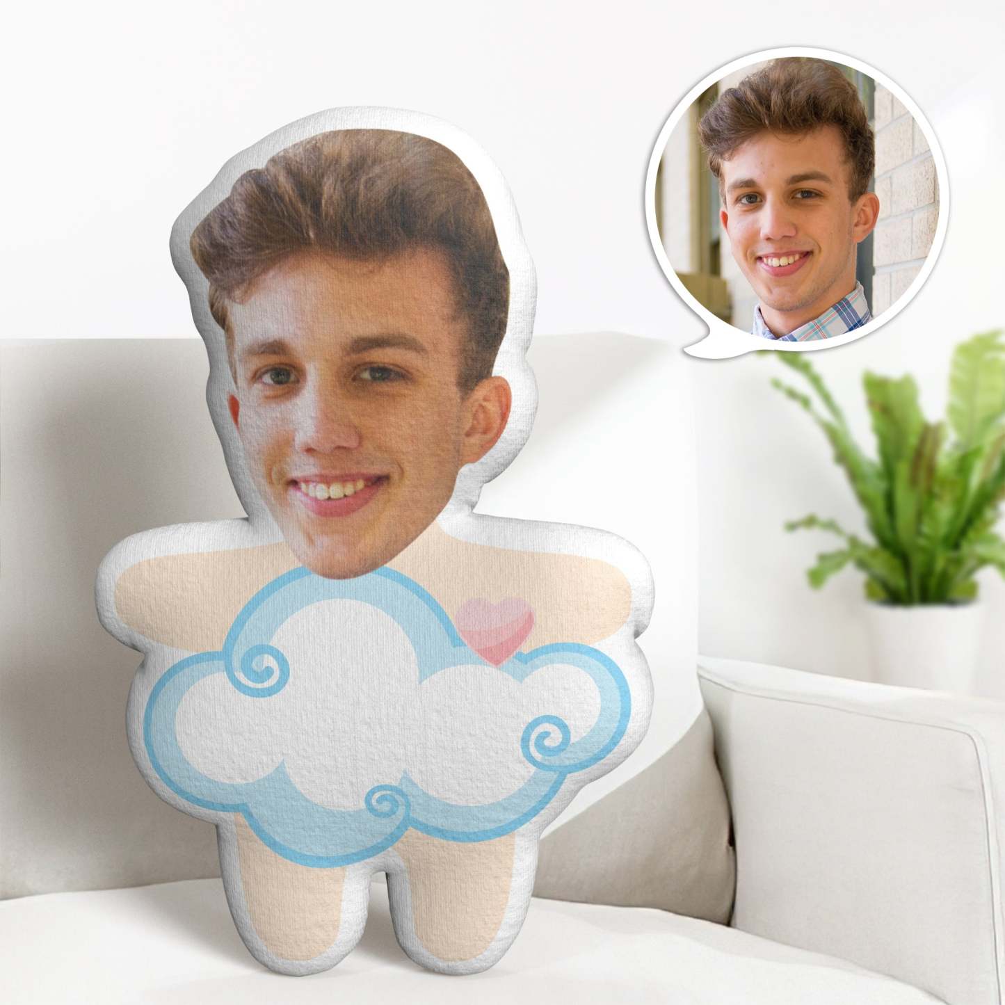Personalized Face Minime Throw Pillow Custom Cloud Minime Pillow Valentine's Day Gifts - auphotoblanket