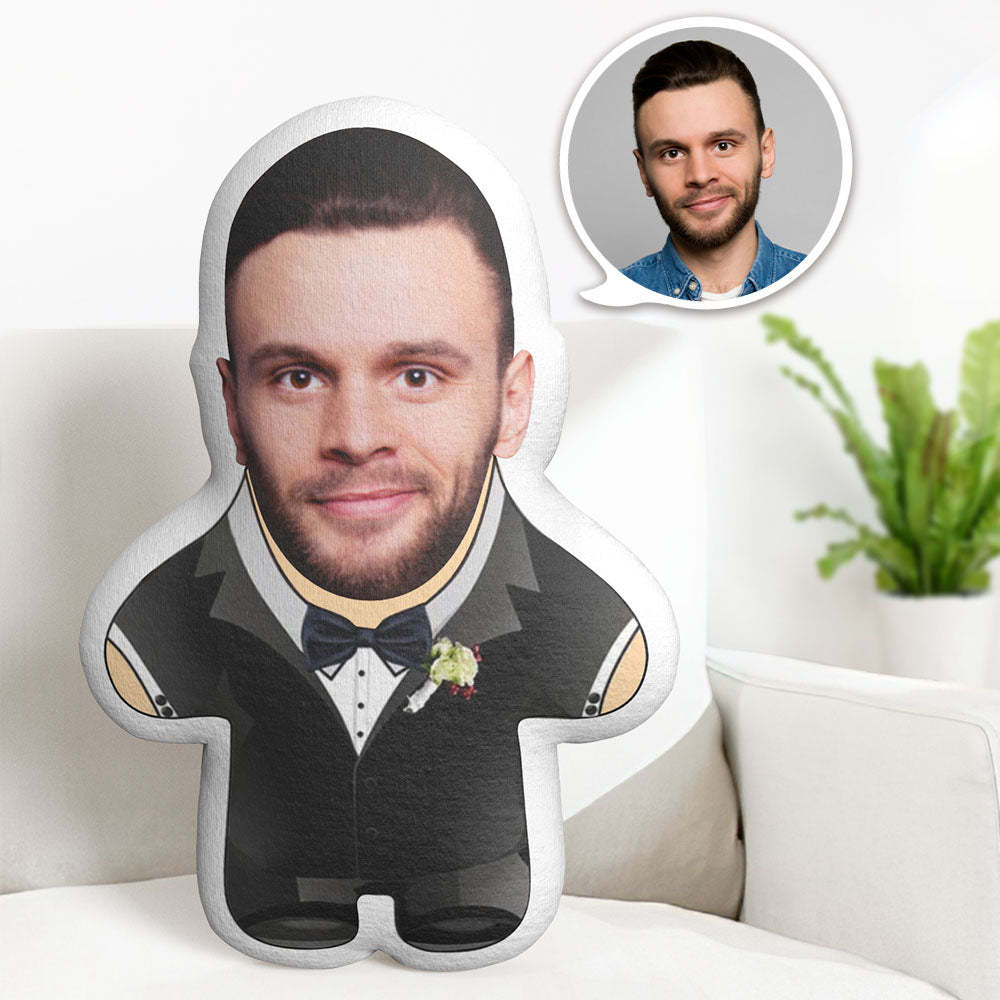 Valentine's Day Gift Custom Face Pillow Personalised Photo Minime Doll Groom The Best Gift for Lover - auphotoblanket
