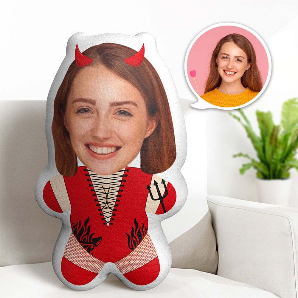 Custom Minime Throw Pillow Red Devil Woman Custom Face Gifts Personalized Photo Minime Pillow - auphotoblanket