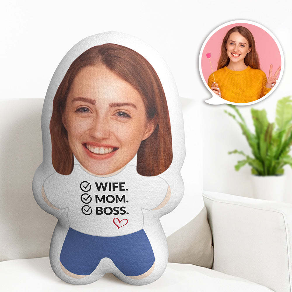 Custom Face Gifts Minime Throw Pillow Personalized Photo Pillow Wife Mom Boss - auphotoblanket