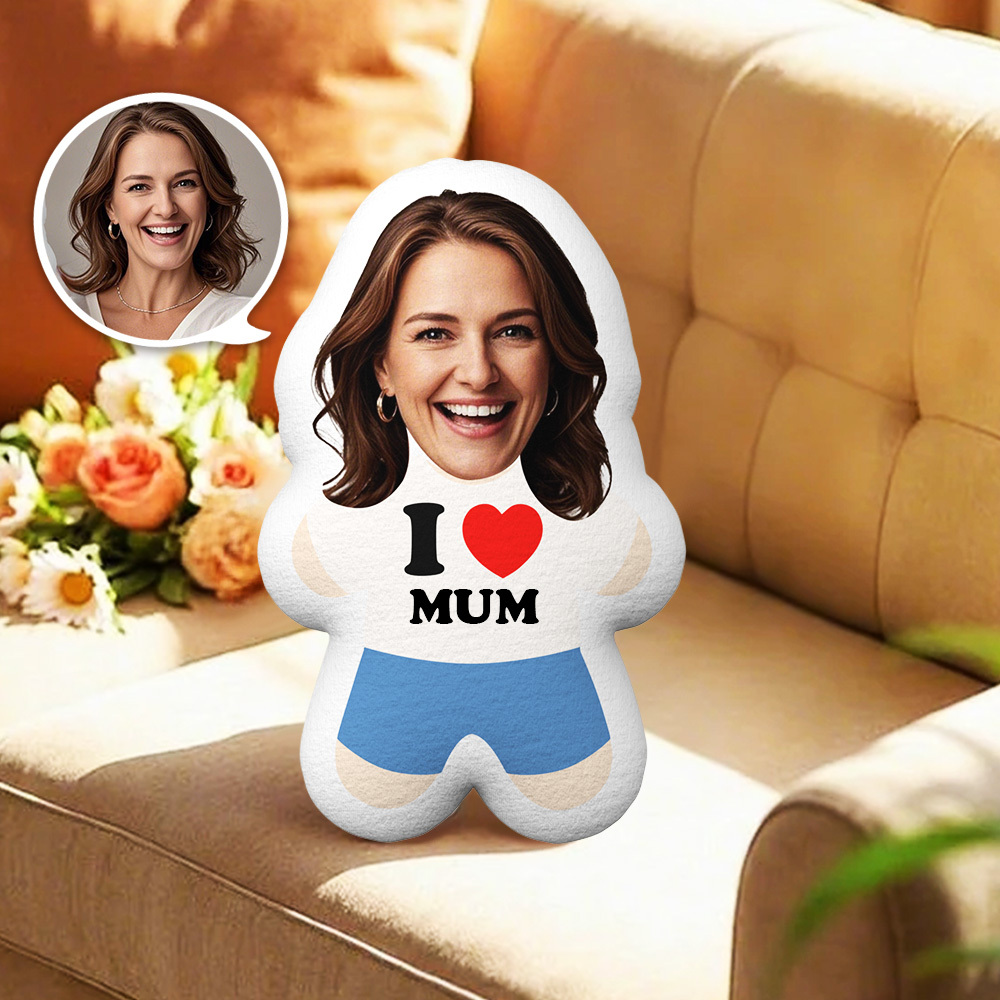 Custom Face Pillow I Love Mum Minime Throw Pillow Custom Name Personalizsed Photo Minime Pillow Mother's Day Gifts