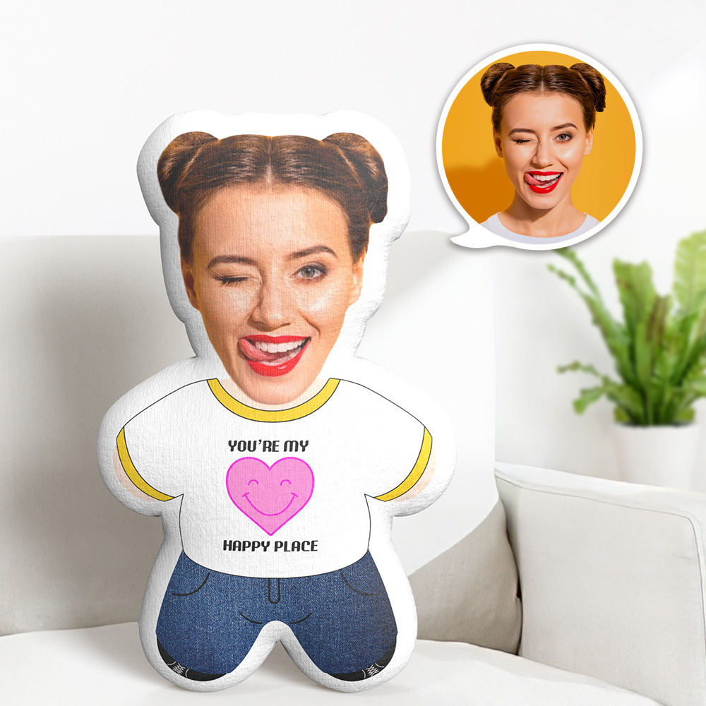 Personalized Face Pillow "You're My Happy Place" Idea Picture Pillows for Valentine's Day - auphotoblanket