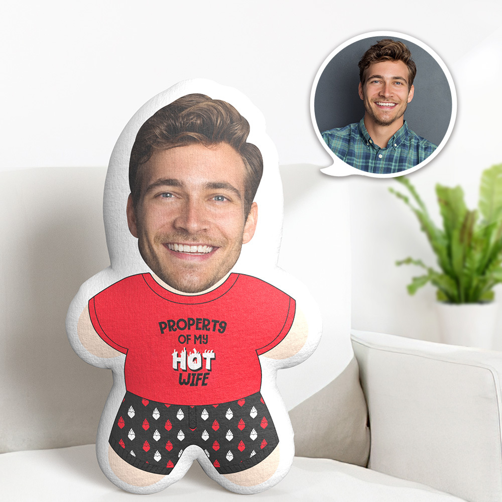 Custom Minime Throw Pillow Property of My Hot Wife Face Pillow Personalized Photo Minime Pillow - auphotoblanket