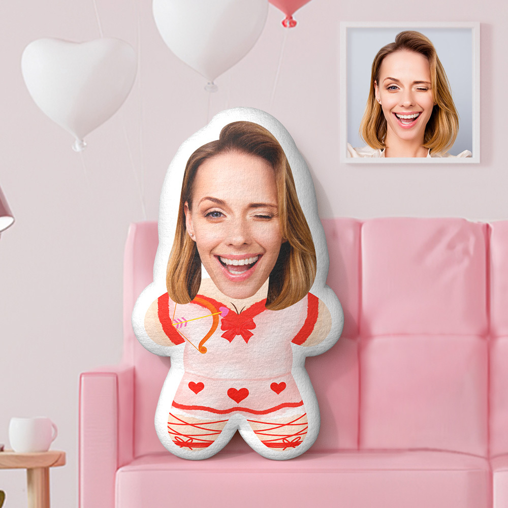 Custom Minime Throw Pillow Cupid Girl Face Pillow Personalized Photo Minime Pillow - auphotoblanket