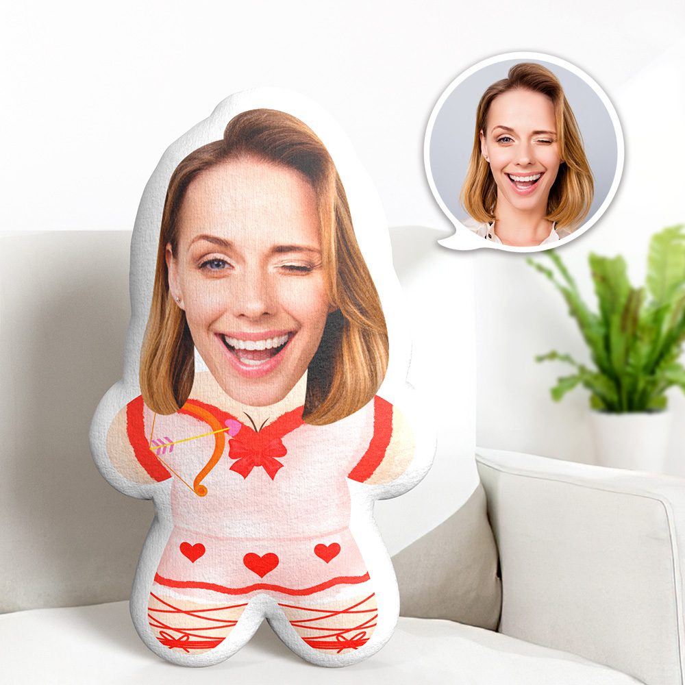 Custom Minime Throw Pillow Cupid Girl Face Pillow Personalized Photo Minime Pillow - auphotoblanket