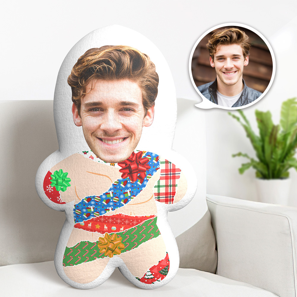 Custom Face Body Pillow Christmas Wrapped Up Face Pillow Personalized Minime Pillow - auphotoblanket