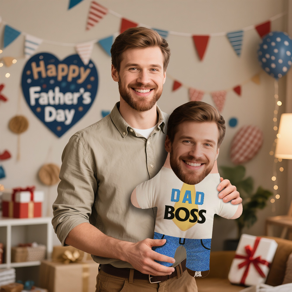 Custom Minime Pillow Dad Boss Face Pillow Father's Day Gifts - auphotoblanket