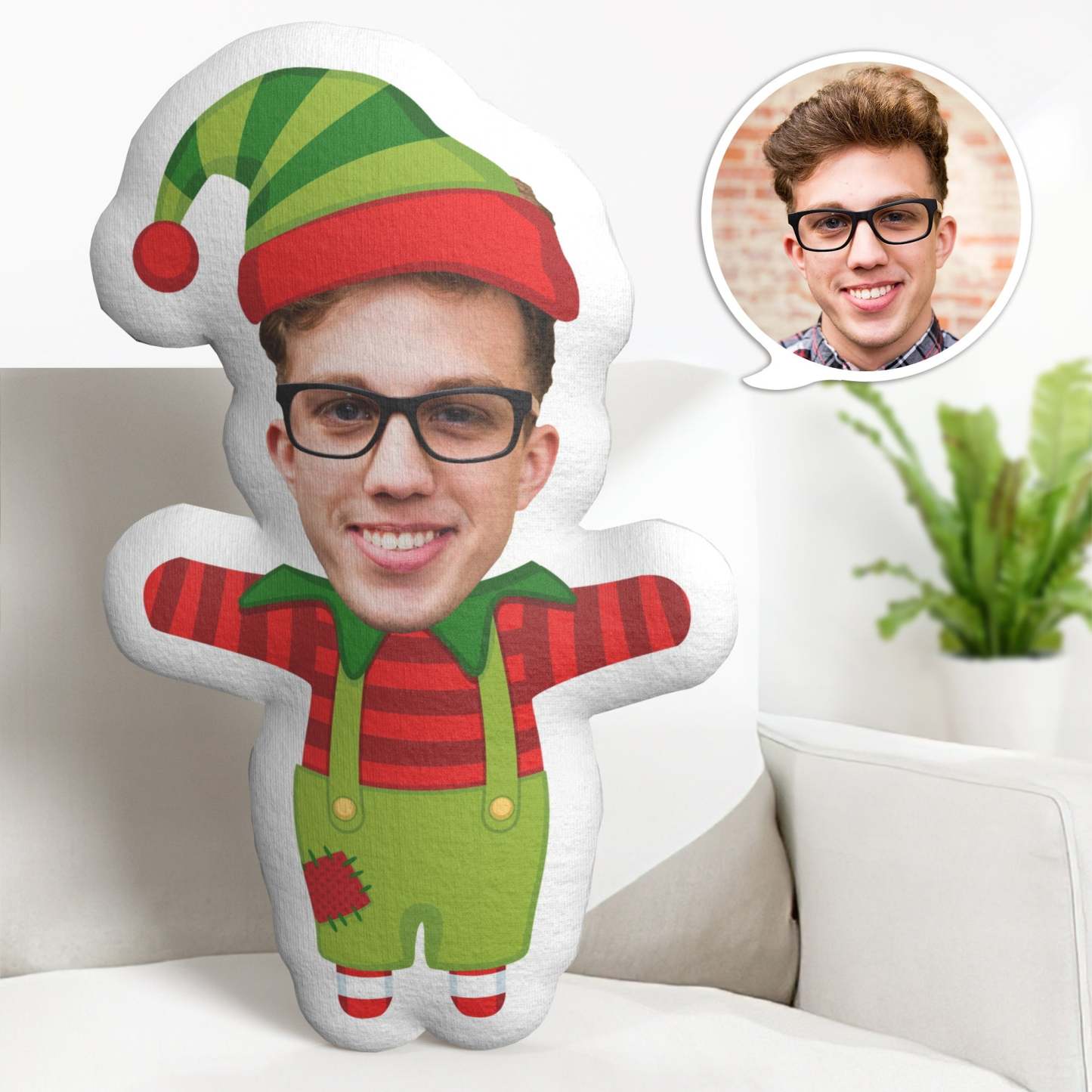 Christmas Gifts Custom Face Minime Throw Pillow Personalized Christmas Elf Pillow Gifts - auphotoblanket