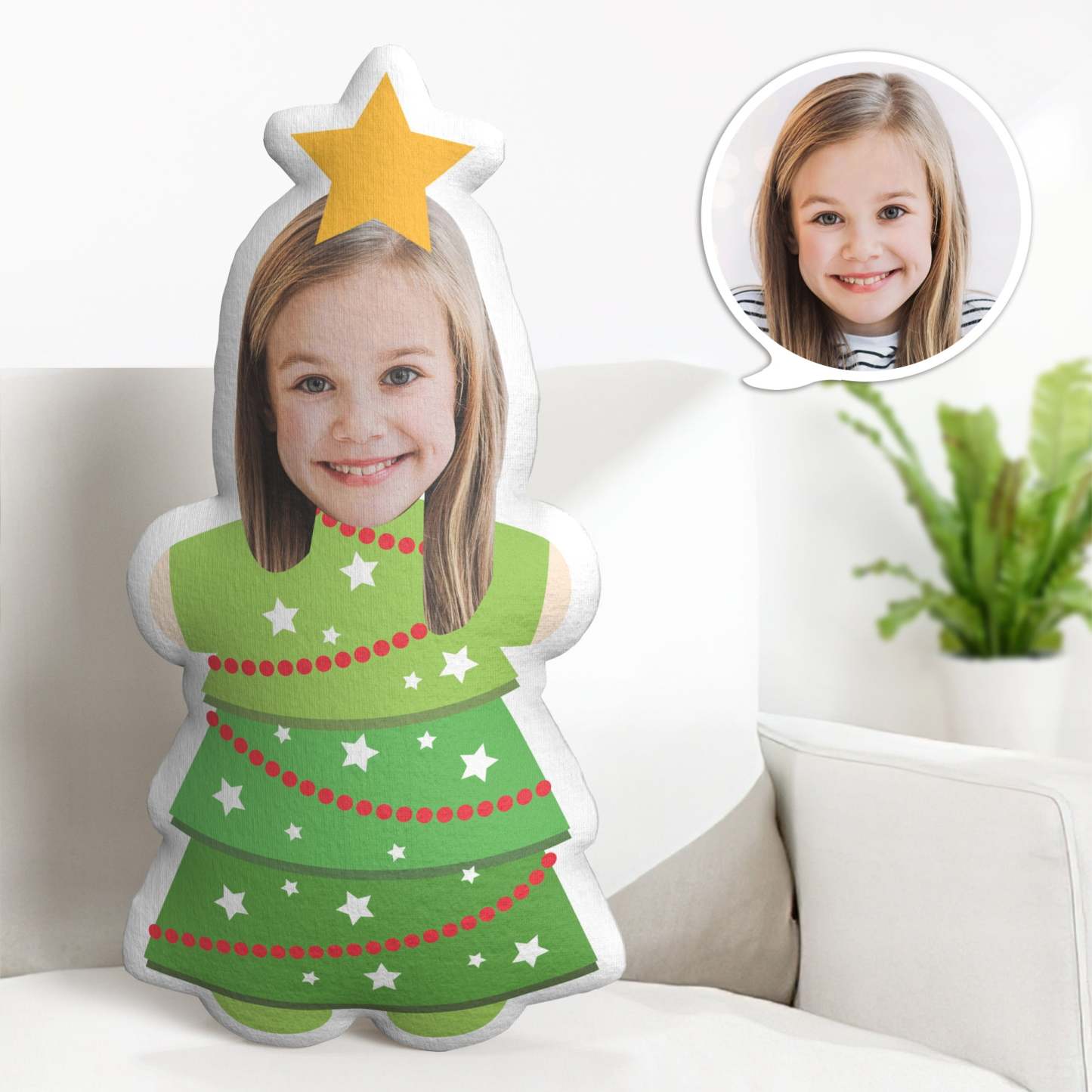 Custom Face Minime Throw Pillow Personalized Christmas Tree Minime Throw Pillow - auphotoblanket