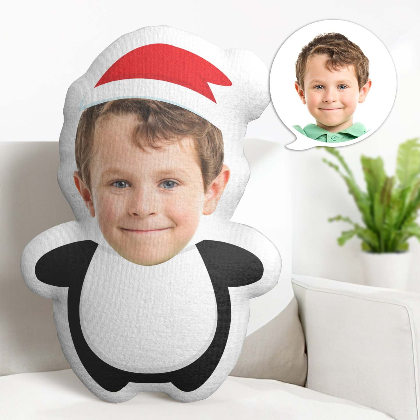 Personalized Face Minime Throw Pillow Custom Christmas Penguin Minime Pillow Gifts - auphotoblanket