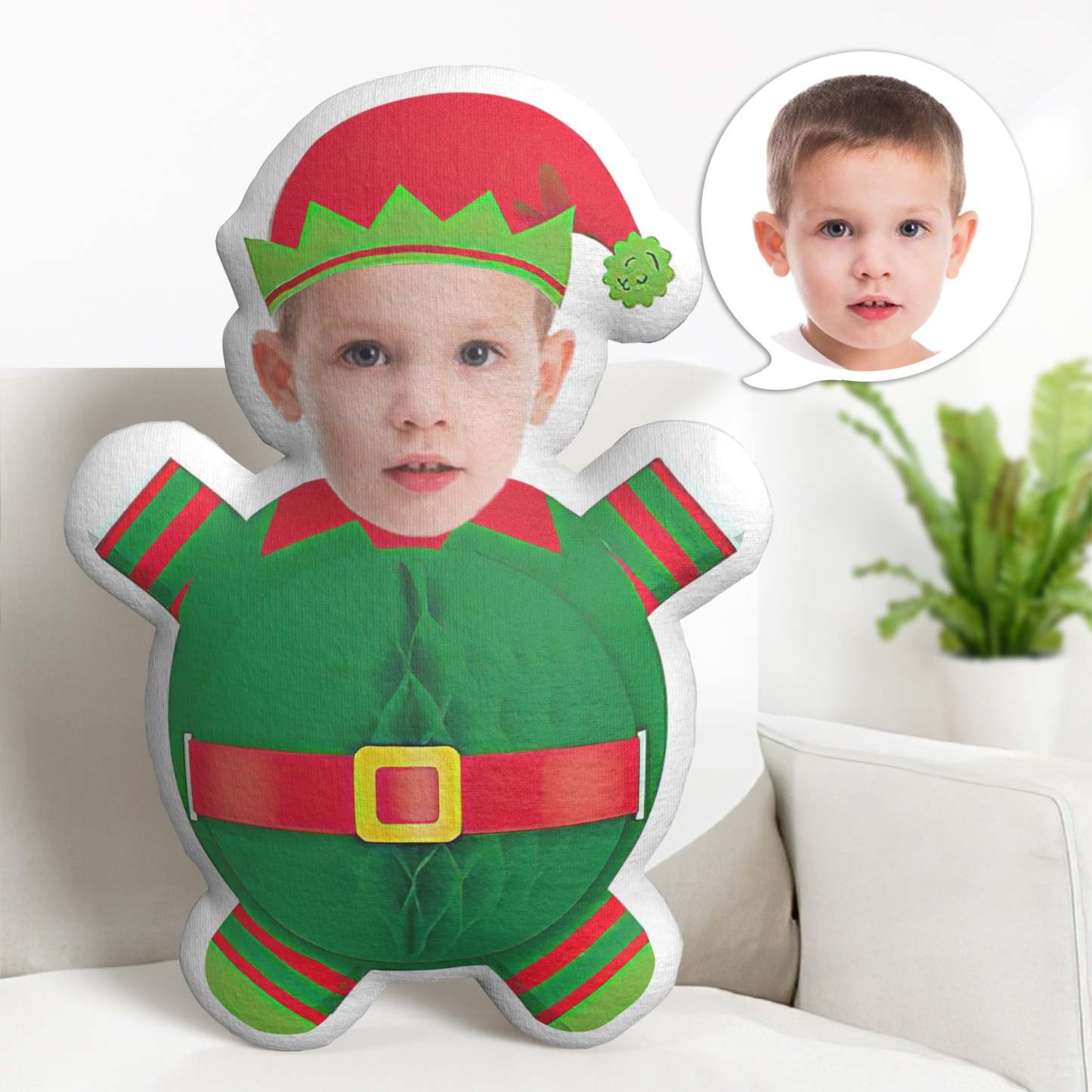 Christmas Gifts Custom Face Pillow Personalized Minime Pillow Gifts Christmas Green Paper Flower - auphotoblanket