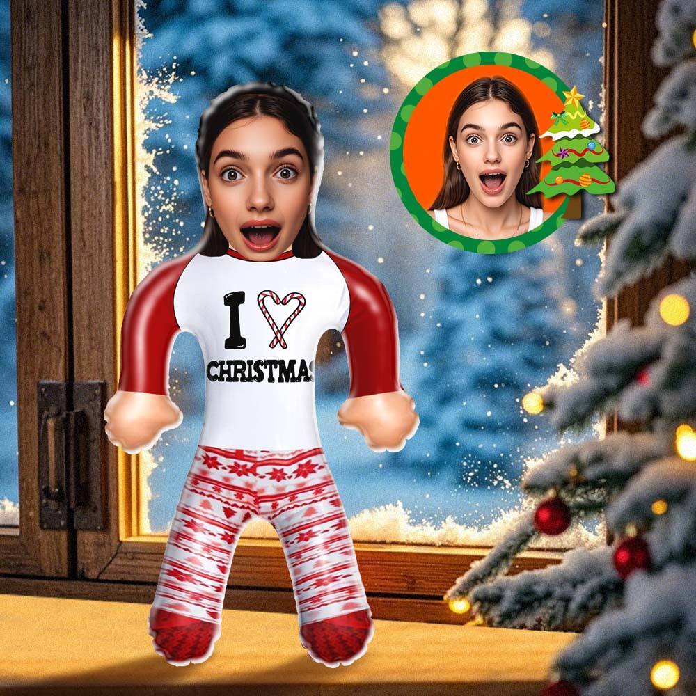 Personlized Blow Up Doll Custom Face Christmas Air Minime Doll Funny Inflatable Gifts - I Love Christmas - auphotoblanket
